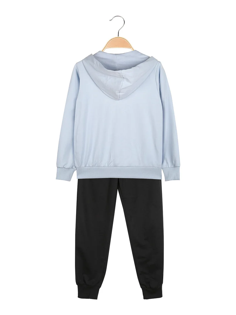 Completo tuta da bambina 3 pezzi con paillettes cappuccio e zip - azzurro