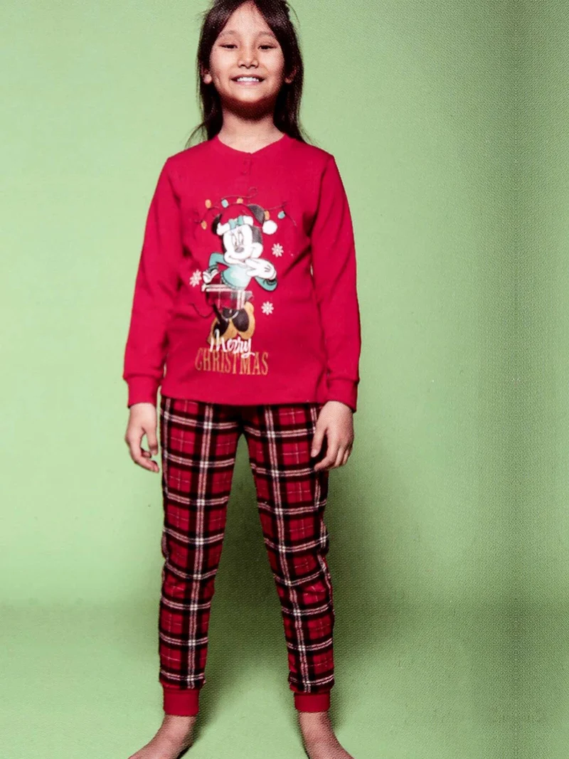 Pigiama natalizio Minnie da bambina con pantaloni a quadri - rosso