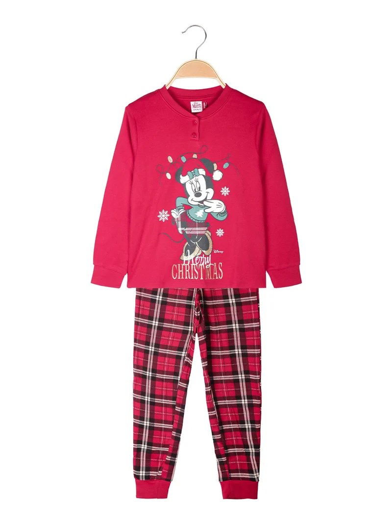 Pigiama natalizio Minnie da bambina con pantaloni a quadri - rosso
