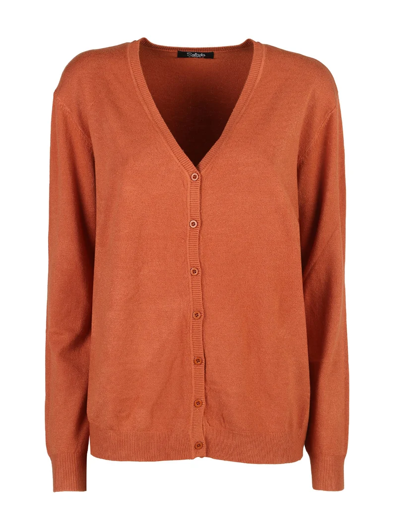 Cardigan donna in maglia con bottoni - arancione