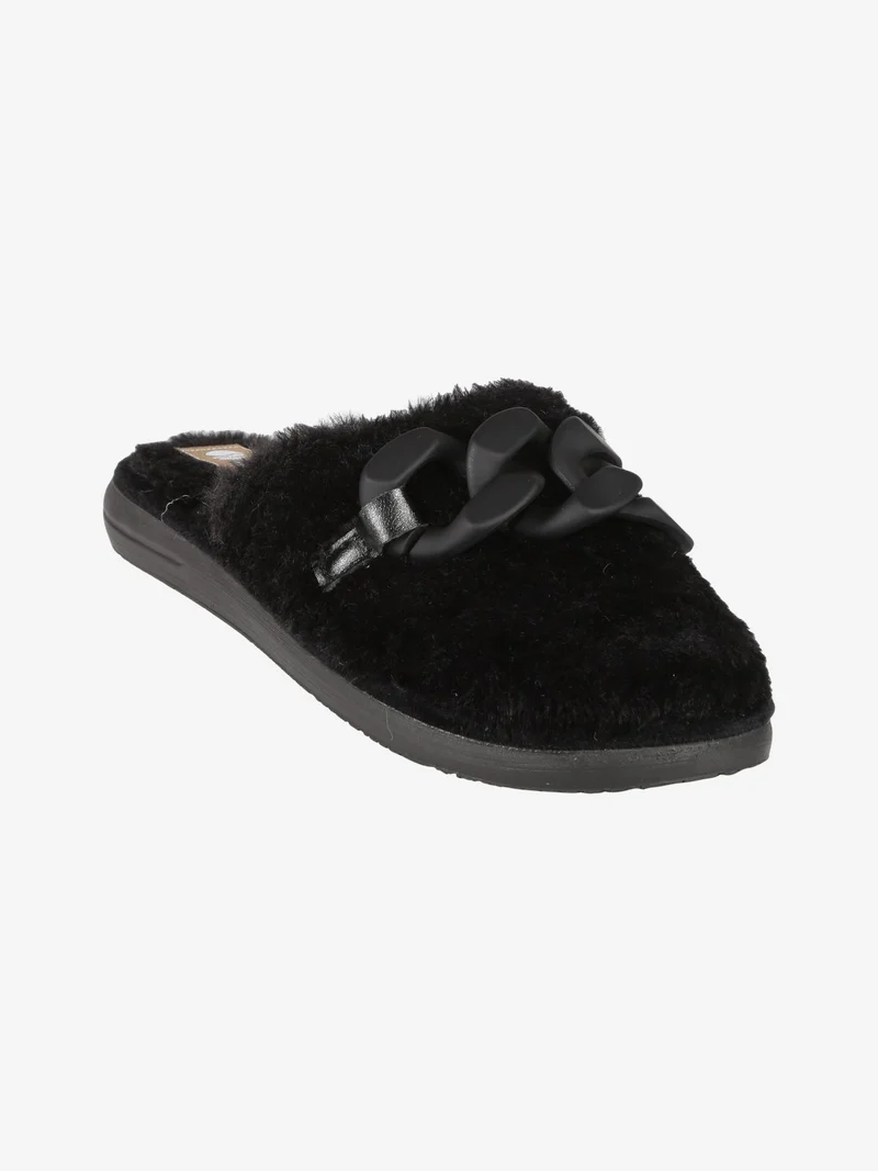 Pantofole donna pelose con catena - nero