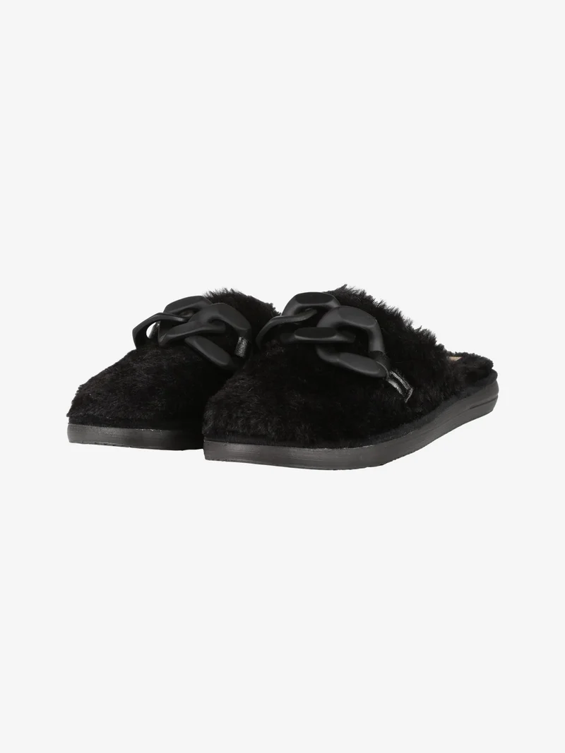 Pantofole donna pelose con catena - nero