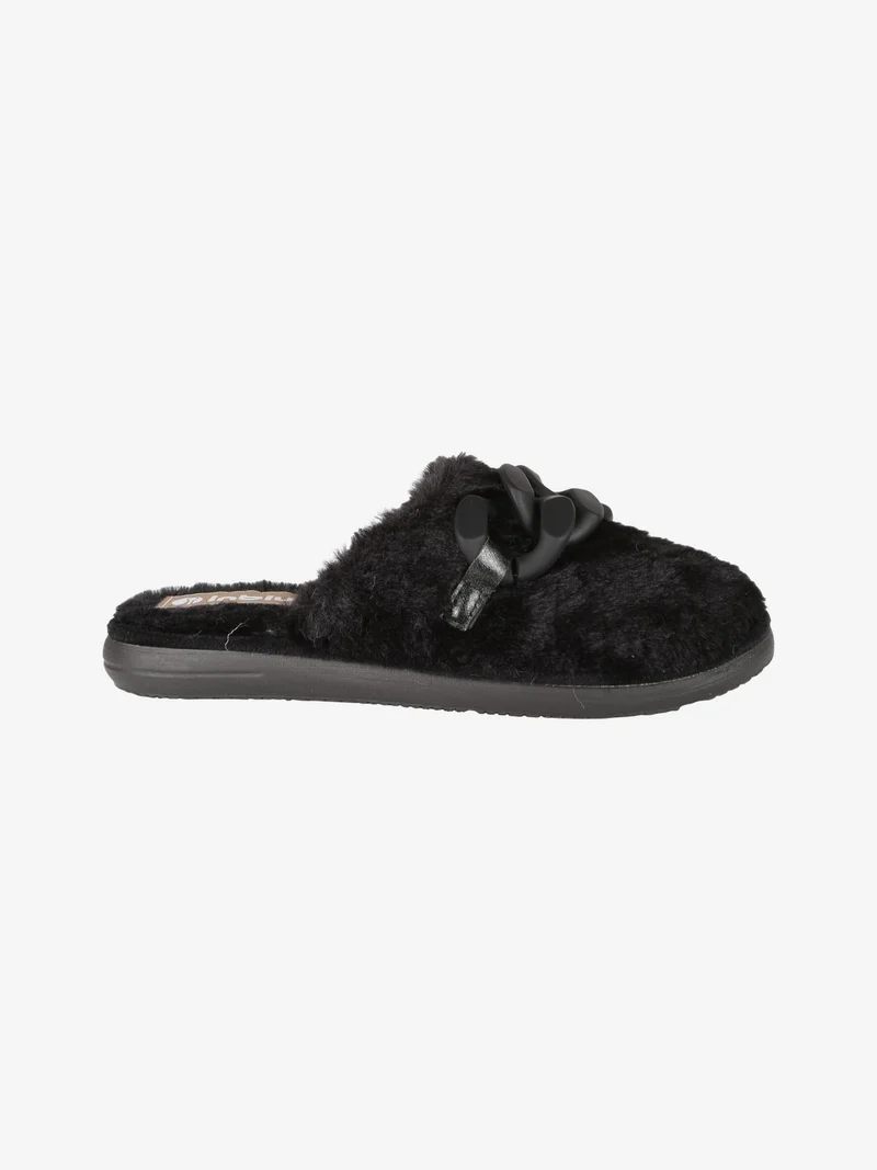 Pantofole donna pelose con catena - nero