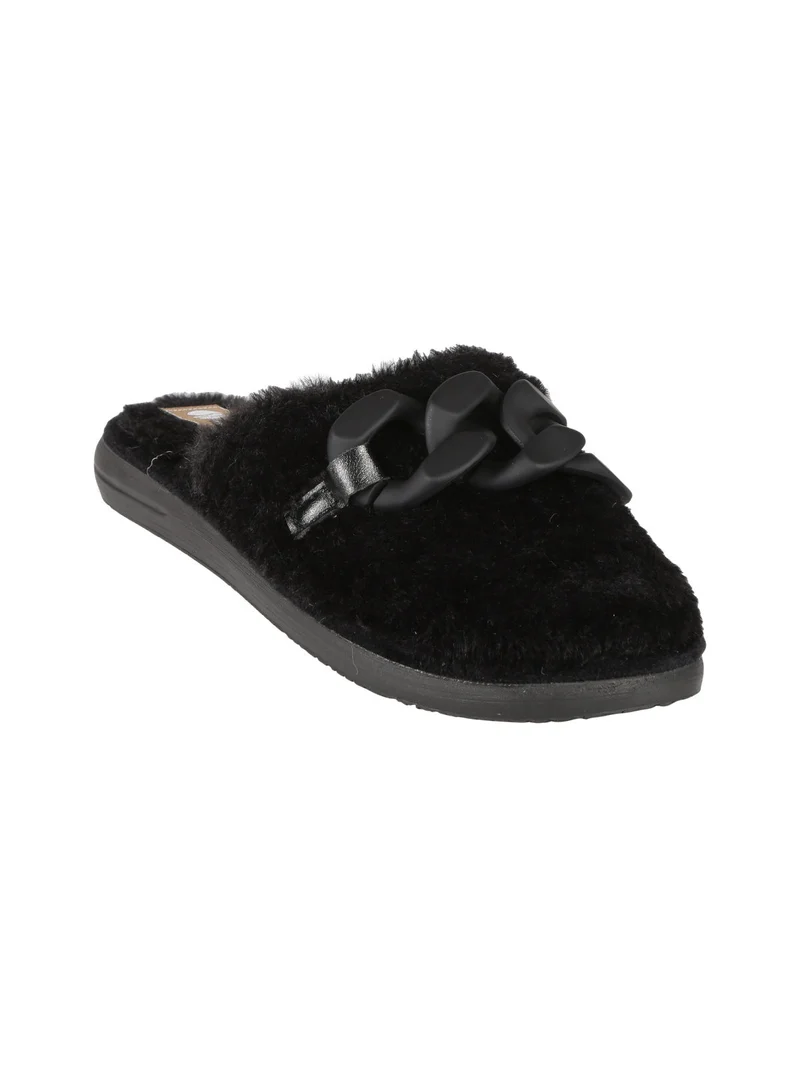 Pantofole donna pelose con catena - nero