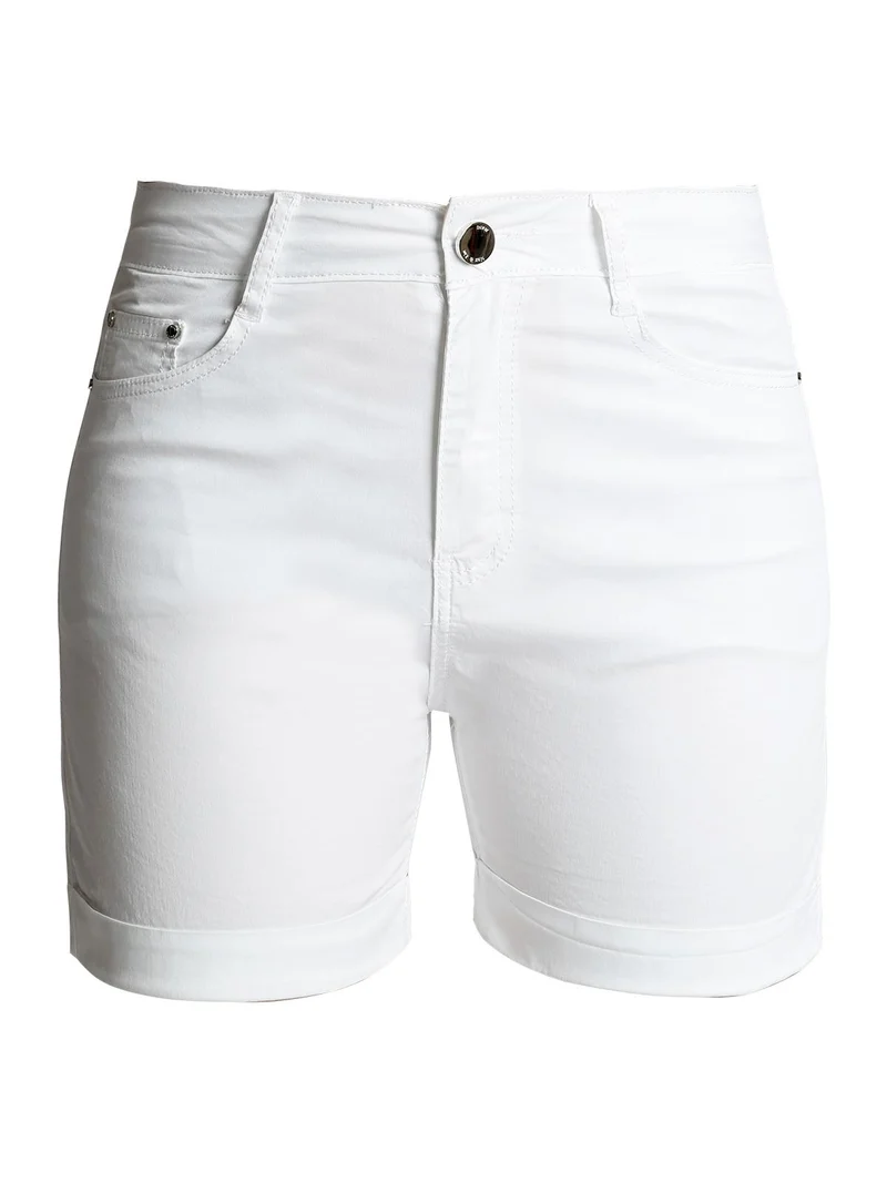 Pantaloncini a vita alta in cotone con risvolti - bianco