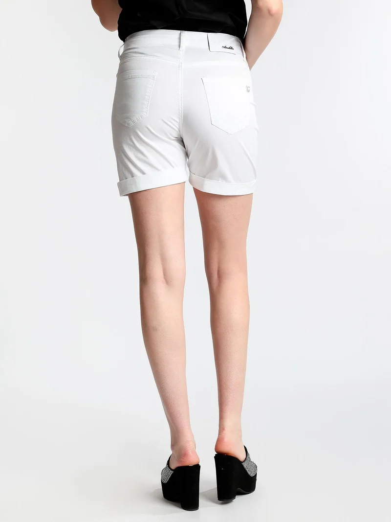 Pantaloncini a vita alta in cotone con risvolti - bianco