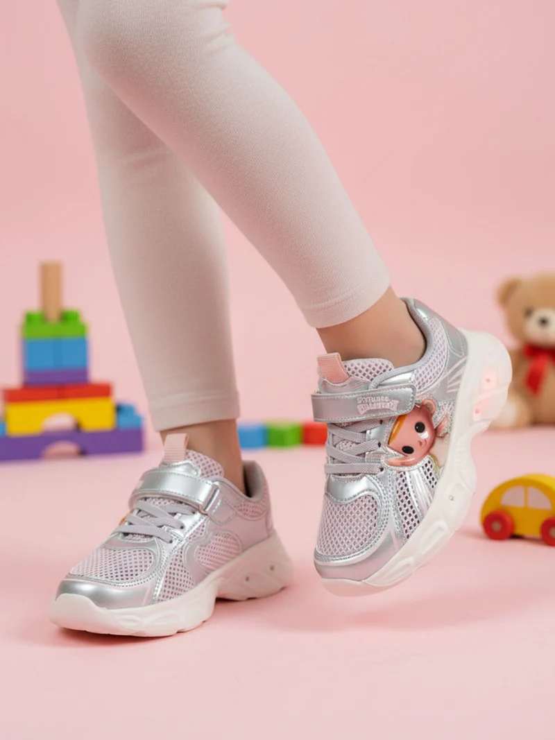Sneakers da bambina con luci e cinturino a strappo - argento