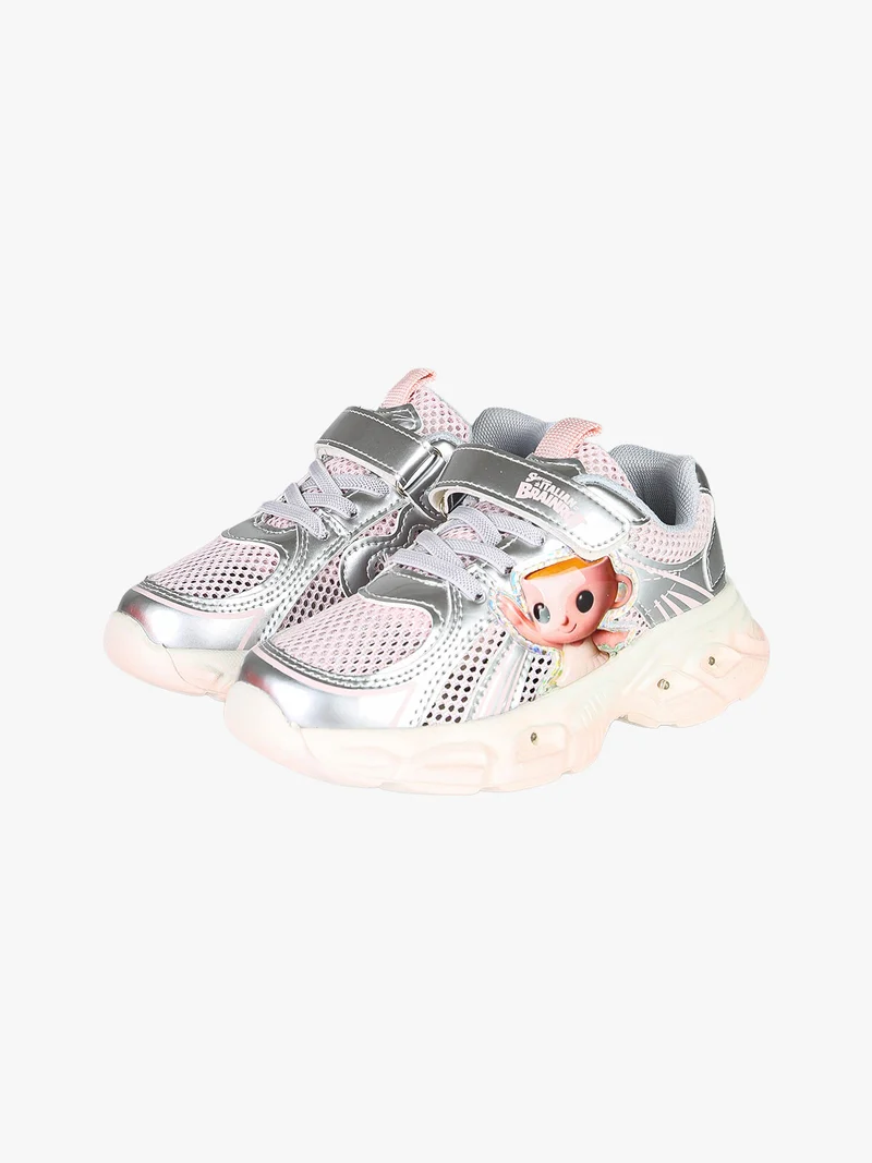 Sneakers da bambina con luci e cinturino a strappo - argento