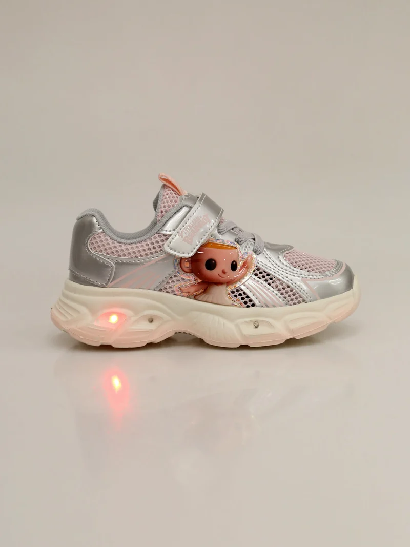 Sneakers da bambina con luci e cinturino a strappo - argento