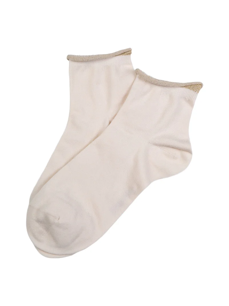 Calze corte da donna in cotone con bordo in lurex - beige