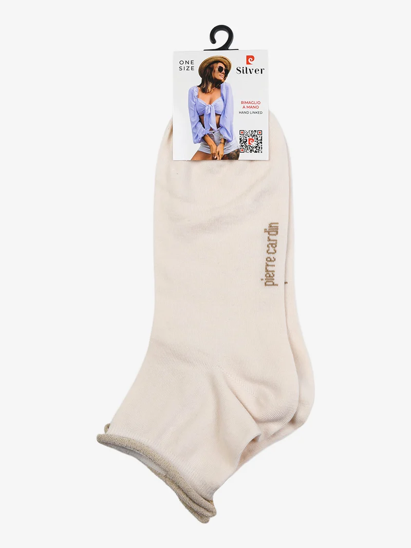Calze corte da donna in cotone con bordo in lurex - beige