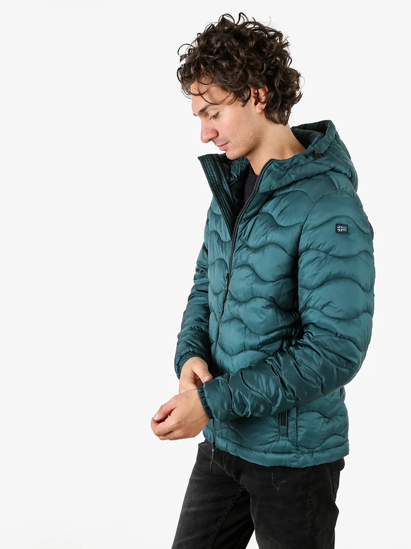 Piumino leggero da uomo con cappuccio e zip - verde