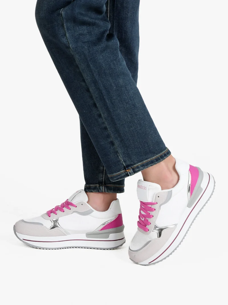 Sneakers donna con suola alta - fucsia