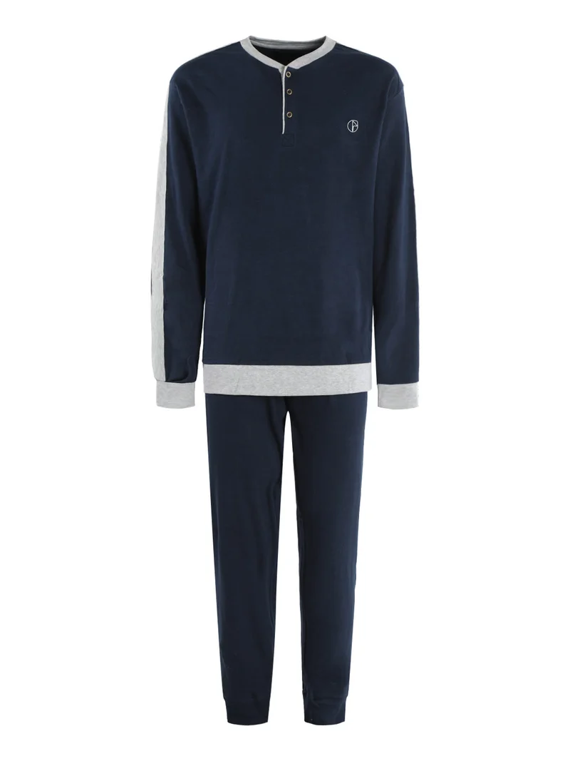 Pigiama lungo da uomo in cotone - blu scuro