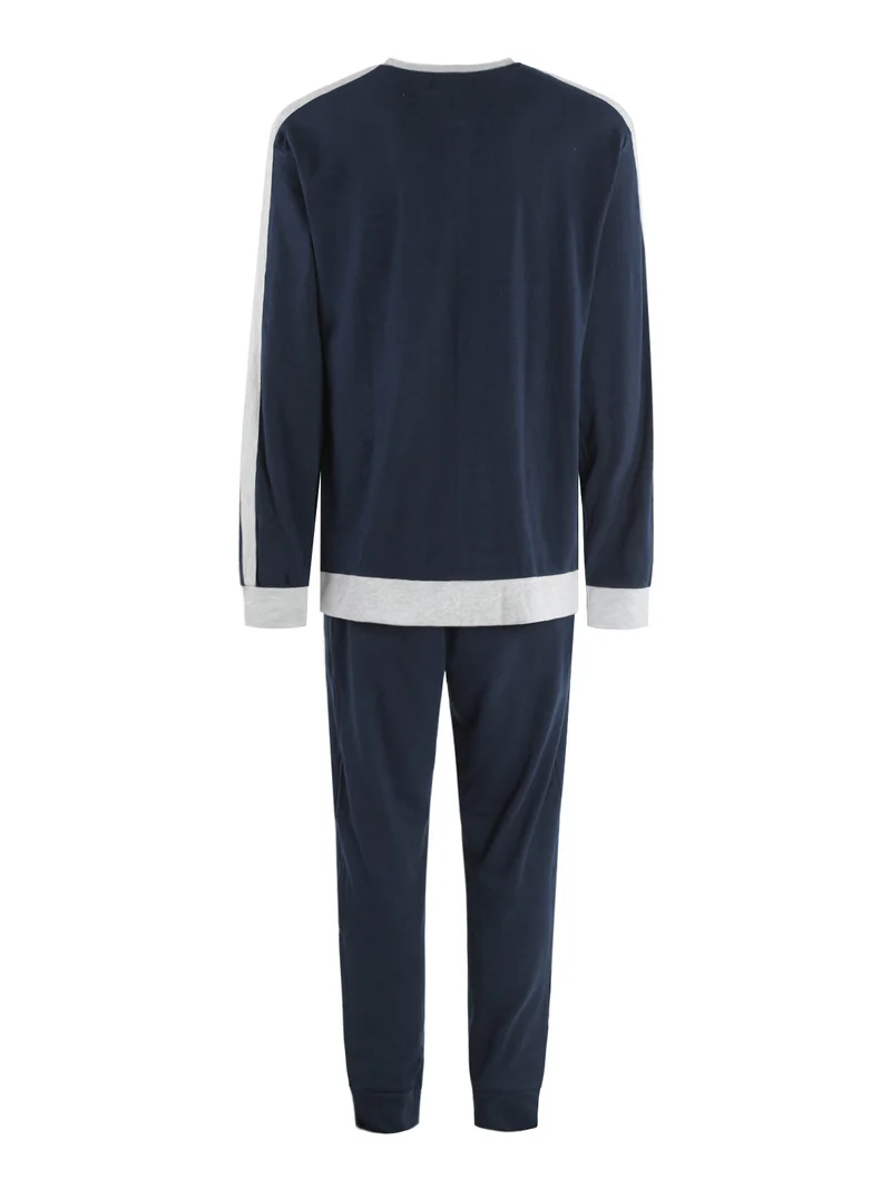 Pigiama lungo da uomo in cotone - blu scuro