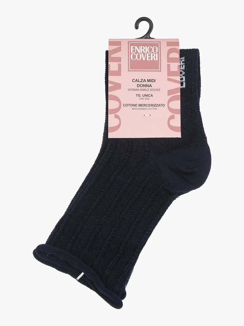 Calze donna midi in cotone mercerizzato - blu scuro
