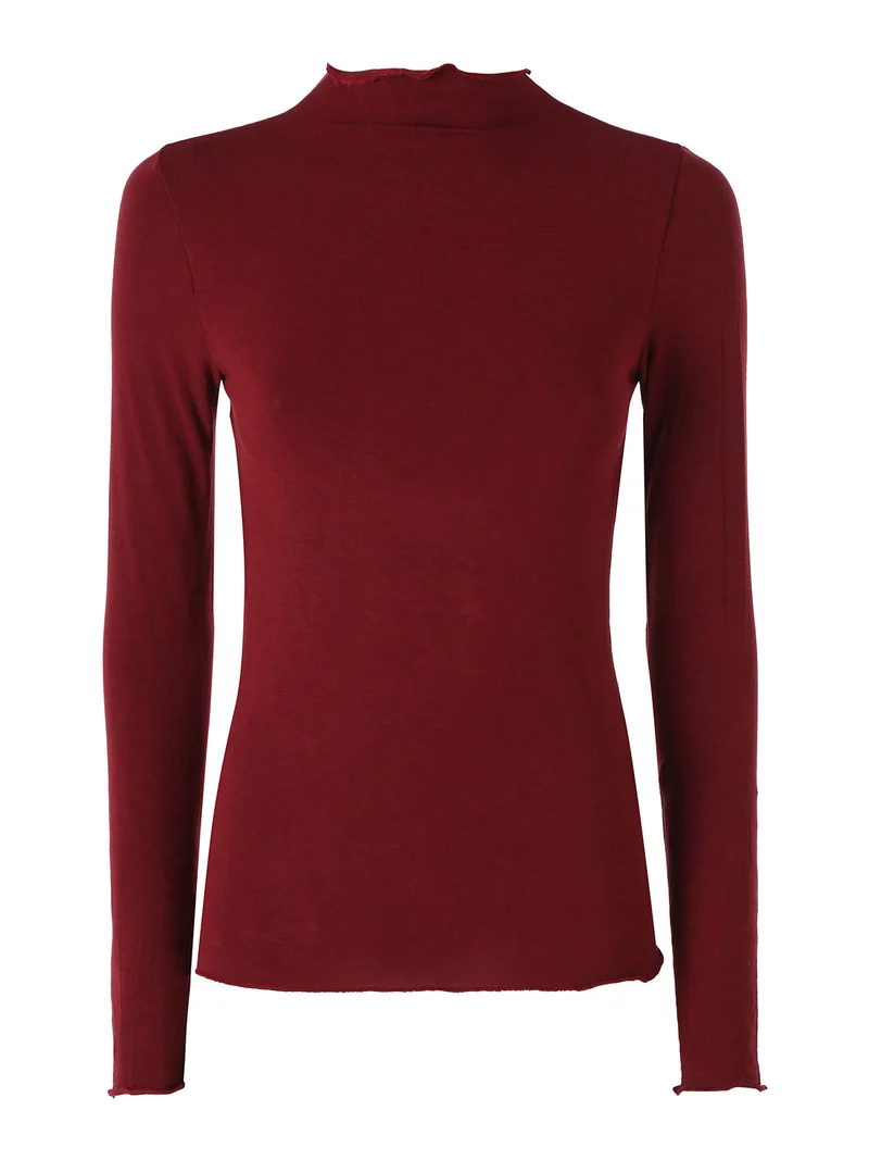 Maglia donna accollata a maniche lunghe - bordeaux