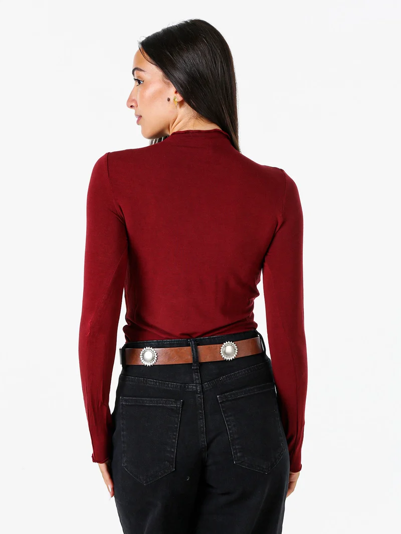 Maglia donna accollata a maniche lunghe - bordeaux