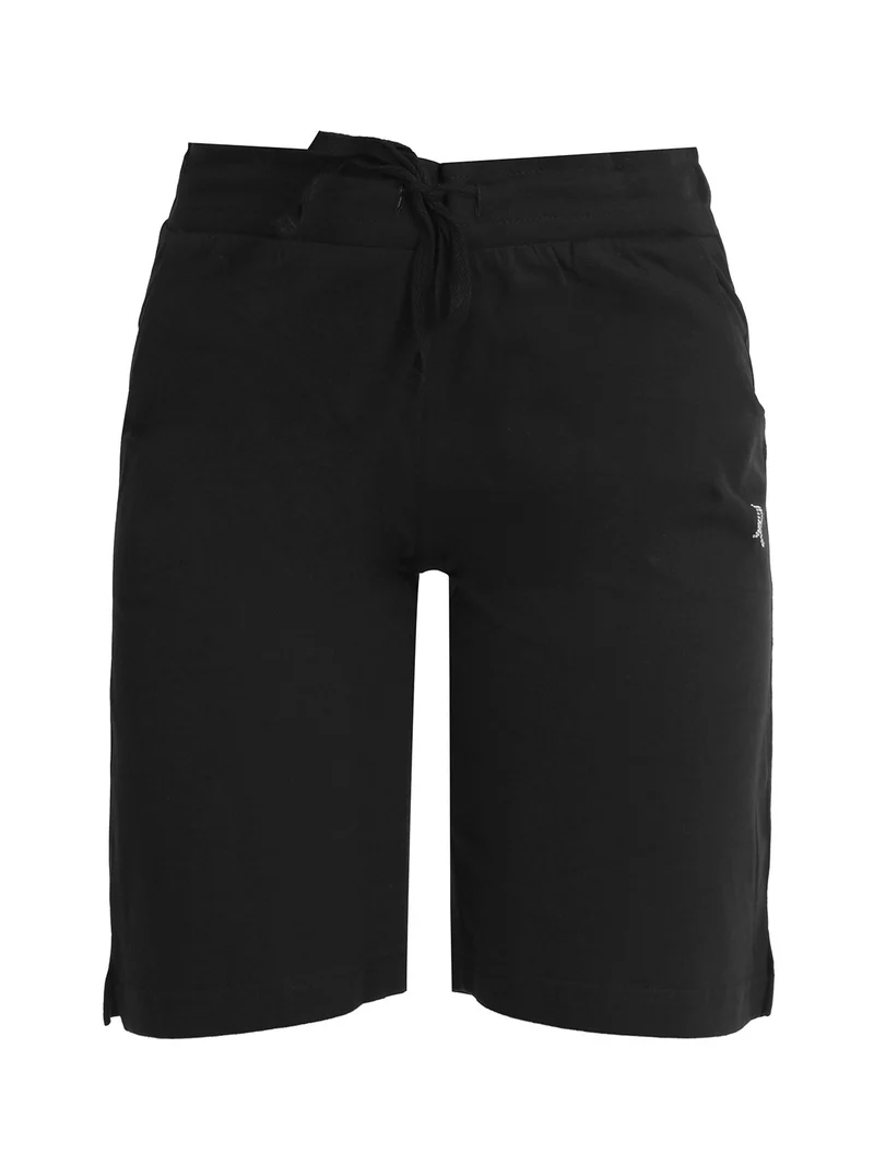 Bermuda donna in cotone con coulisse - nero