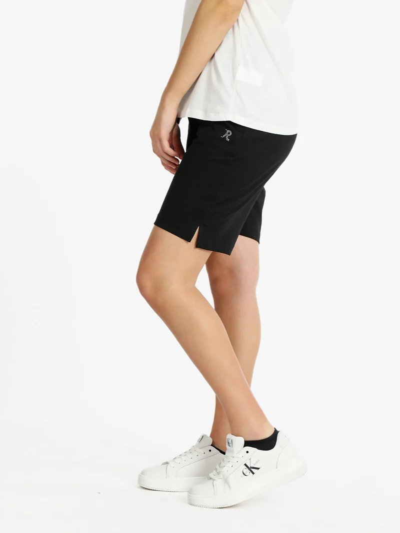 Bermuda donna in cotone con coulisse - nero