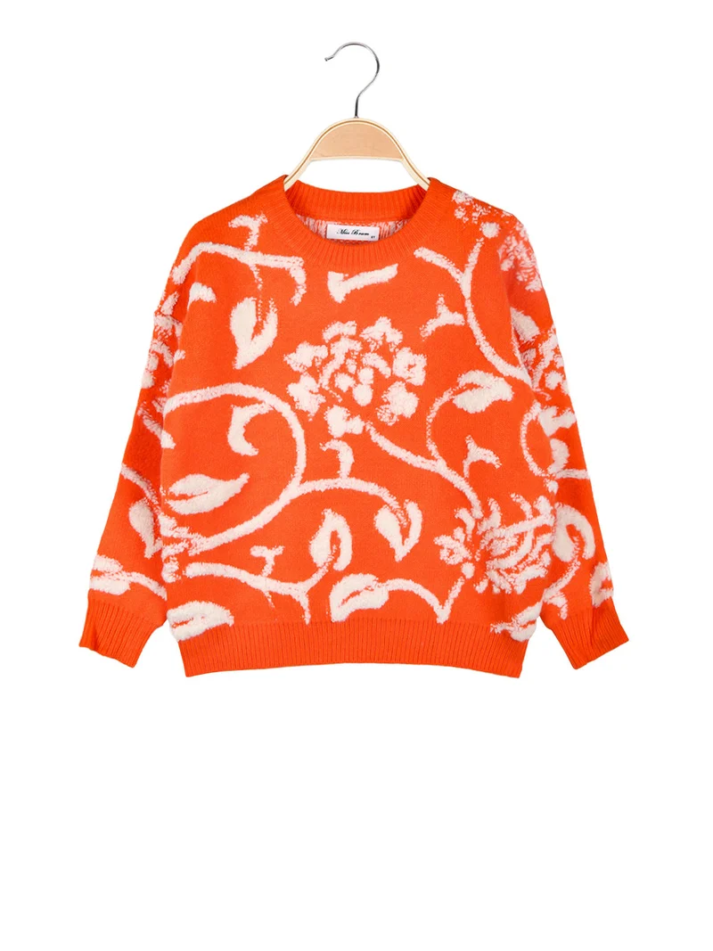 Maglione girocollo da bambina misto lana - arancione