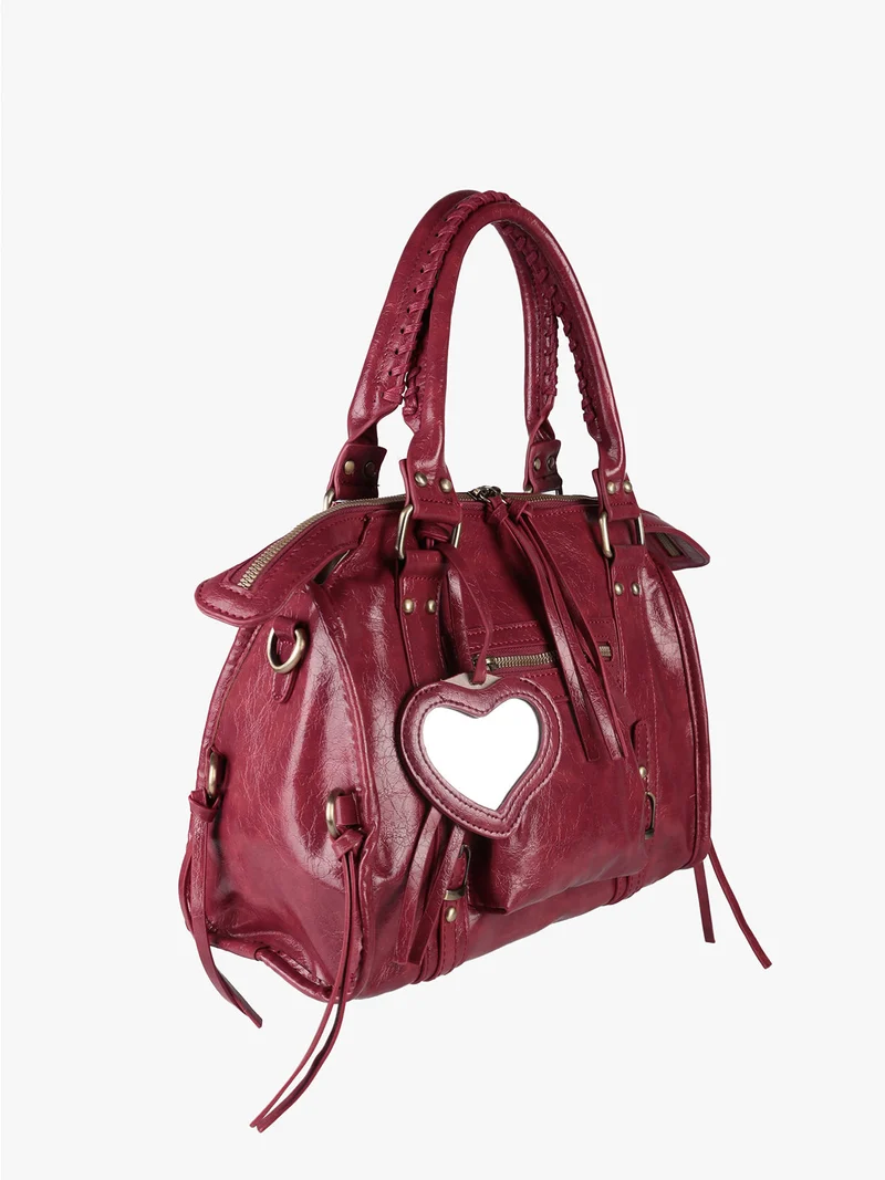 Borsa donna a bauletto con doppi manici e accessorio specchietto - bordeaux