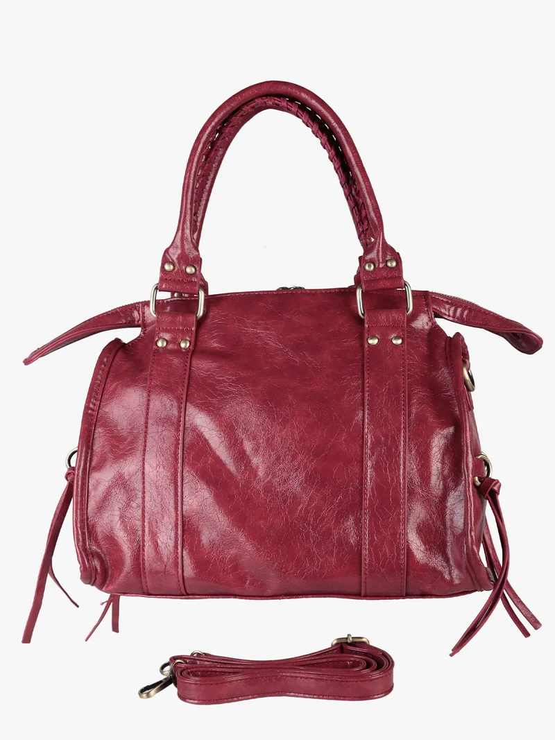 Borsa donna a bauletto con doppi manici e accessorio specchietto - bordeaux