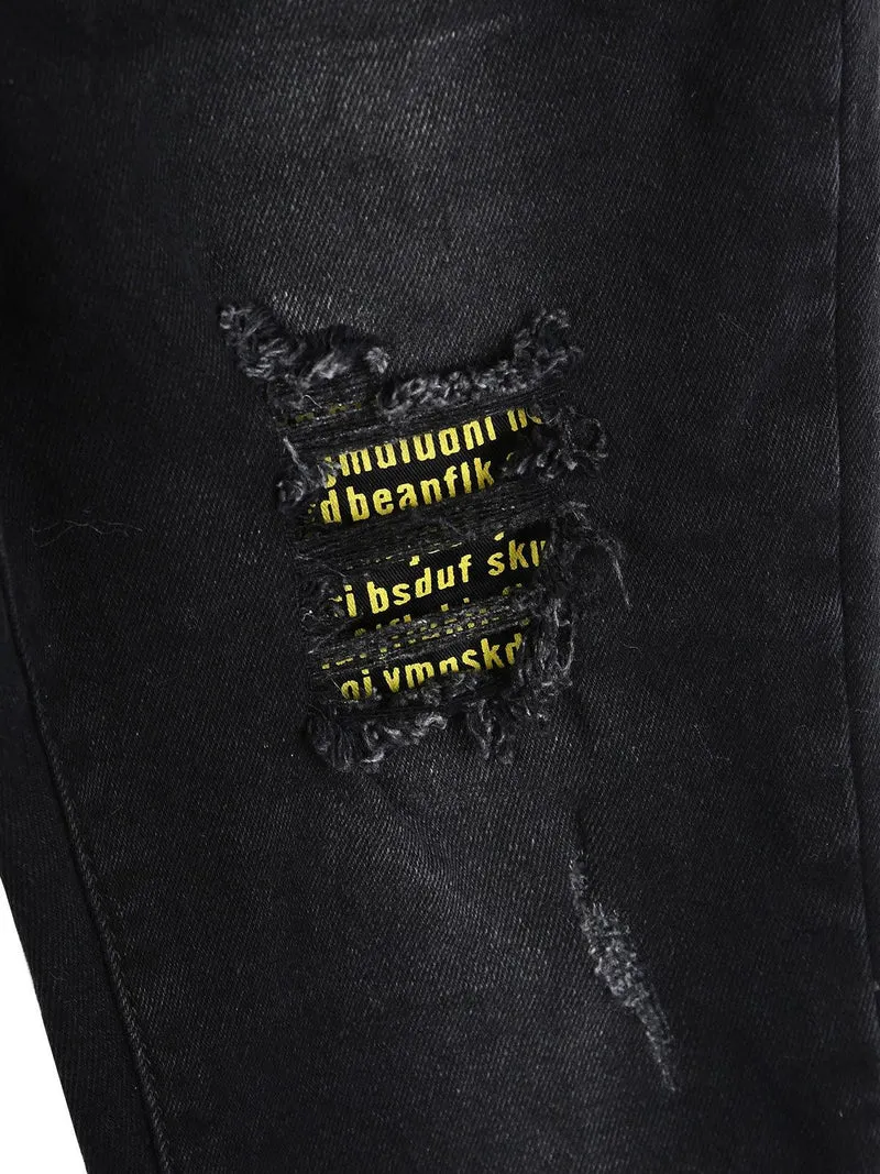 Jeans skinny bimbo con strappi - nero