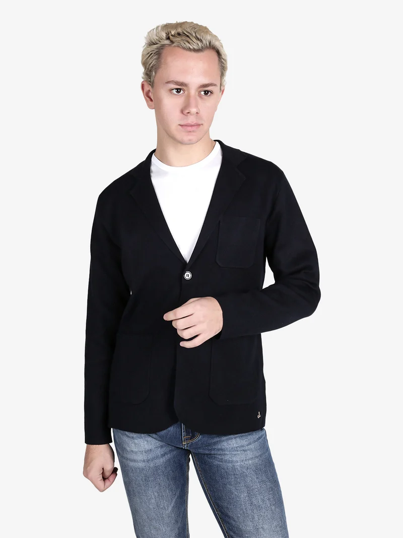 Blazer da uomo in maglia con bottoni - blu scuro