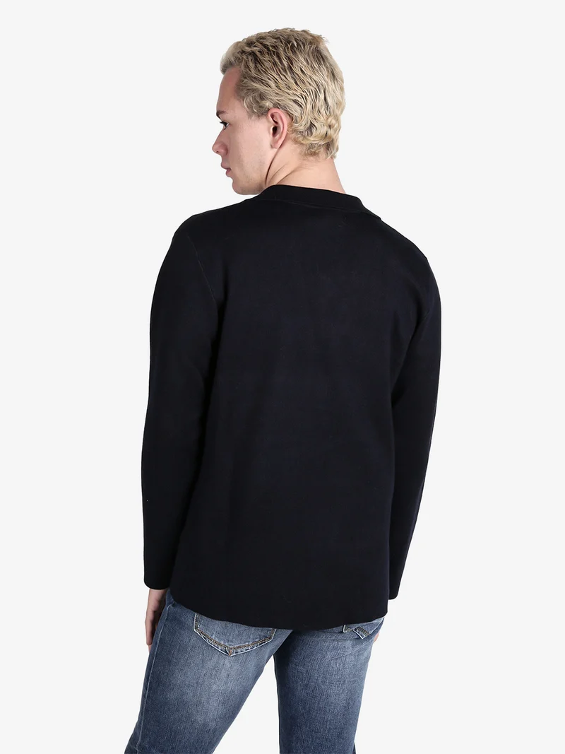 Blazer da uomo in maglia con bottoni - blu scuro