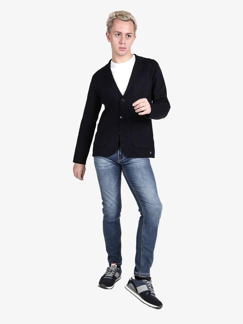 Blazer da uomo in maglia con bottoni - blu scuro