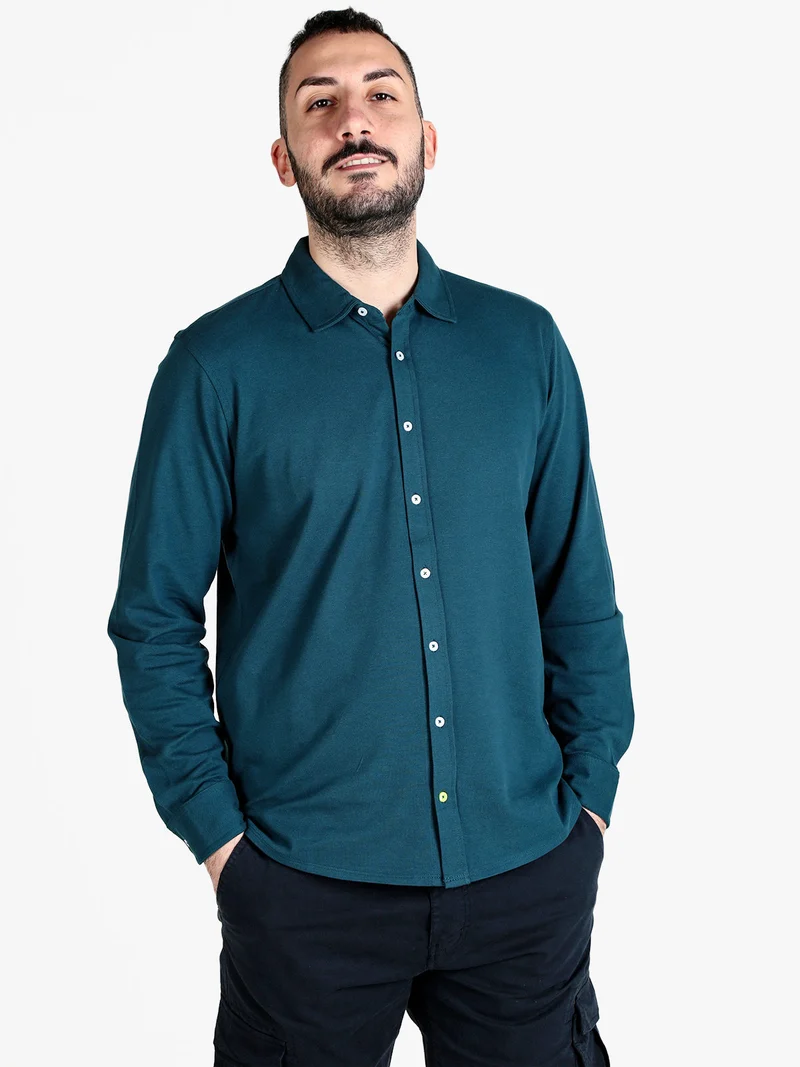 Camicia da uomo in cotone a maniche lunghe - ottanio