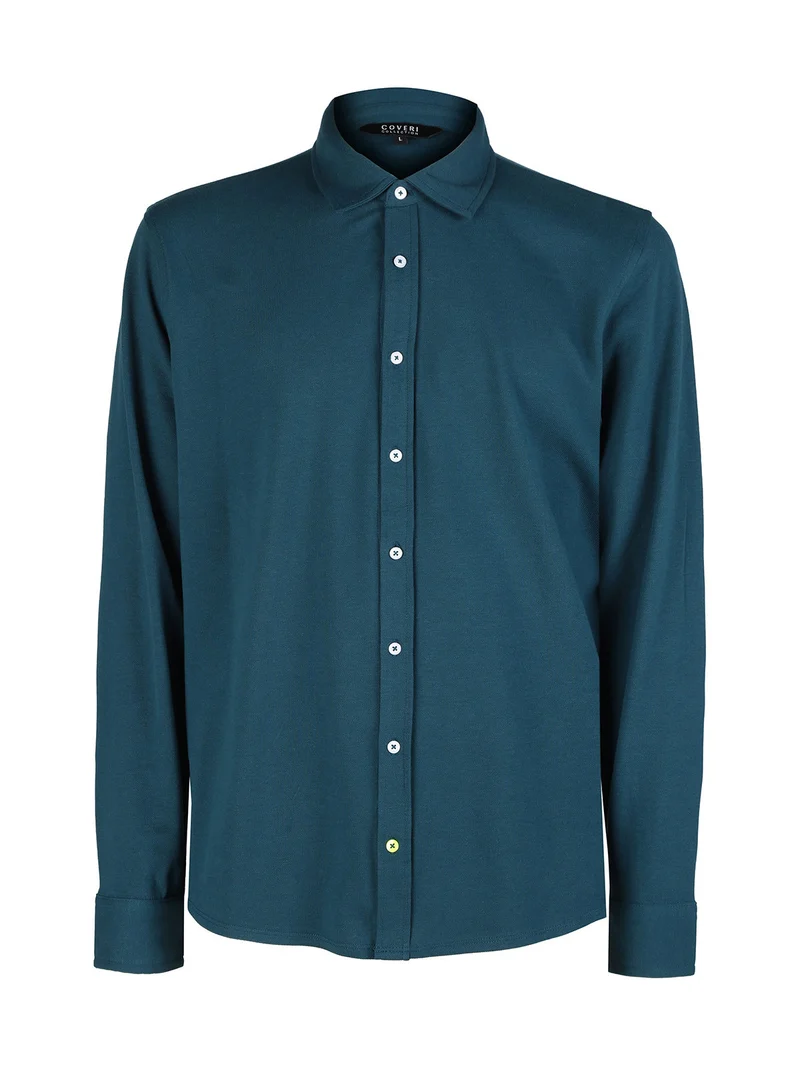 Camicia da uomo in cotone a maniche lunghe - ottanio