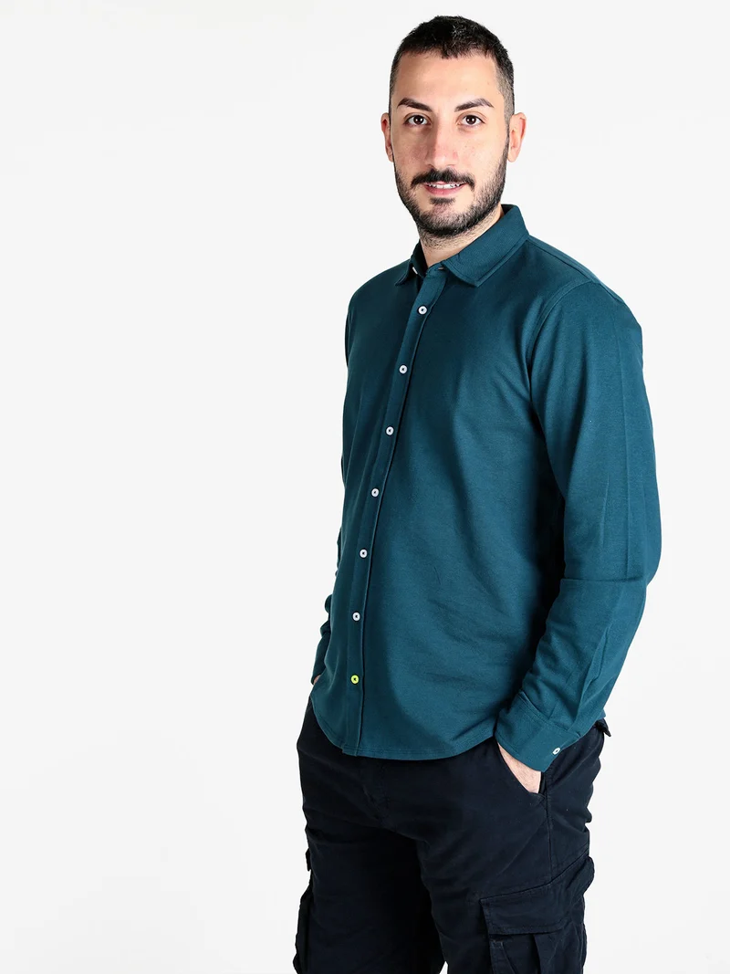 Camicia da uomo in cotone a maniche lunghe - ottanio