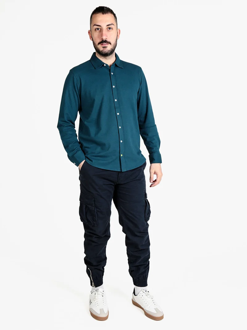 Camicia da uomo in cotone a maniche lunghe - ottanio