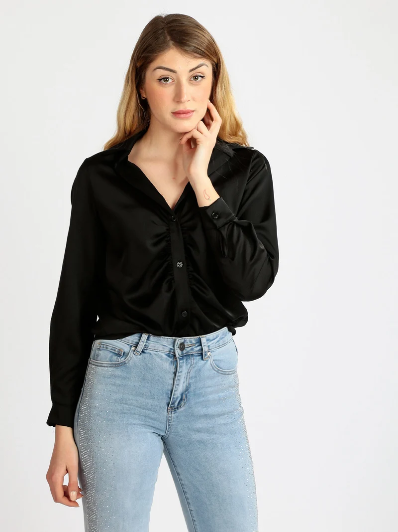 Camicia donna effetto raso - nero