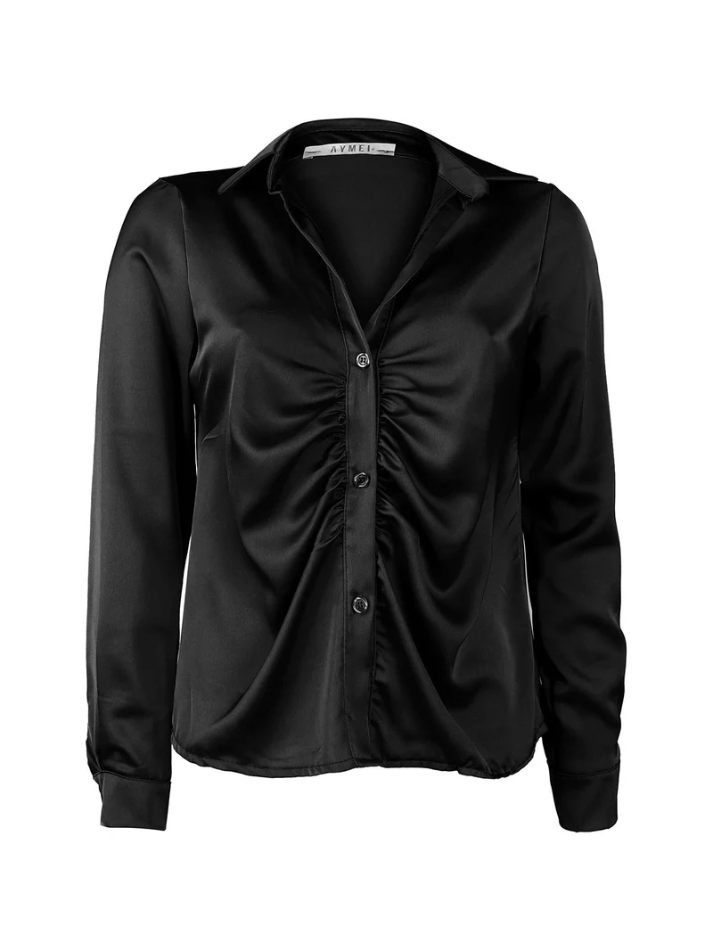 Camicia donna effetto raso - nero