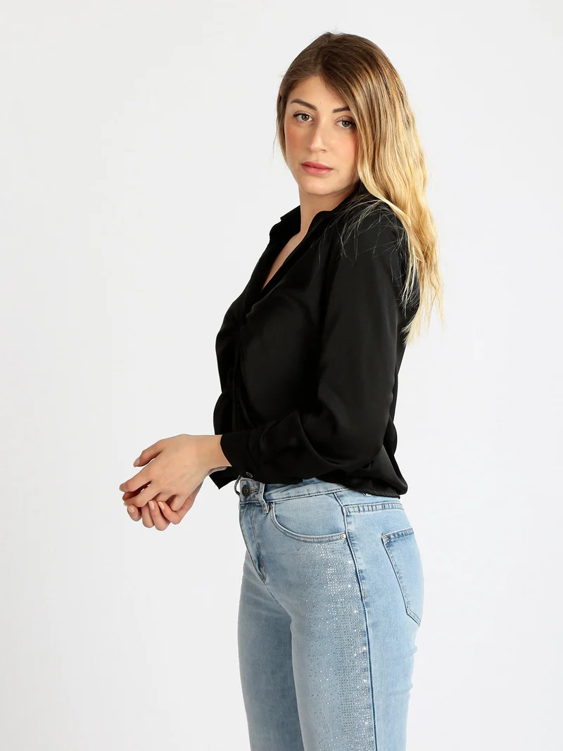 Camicia donna effetto raso - nero