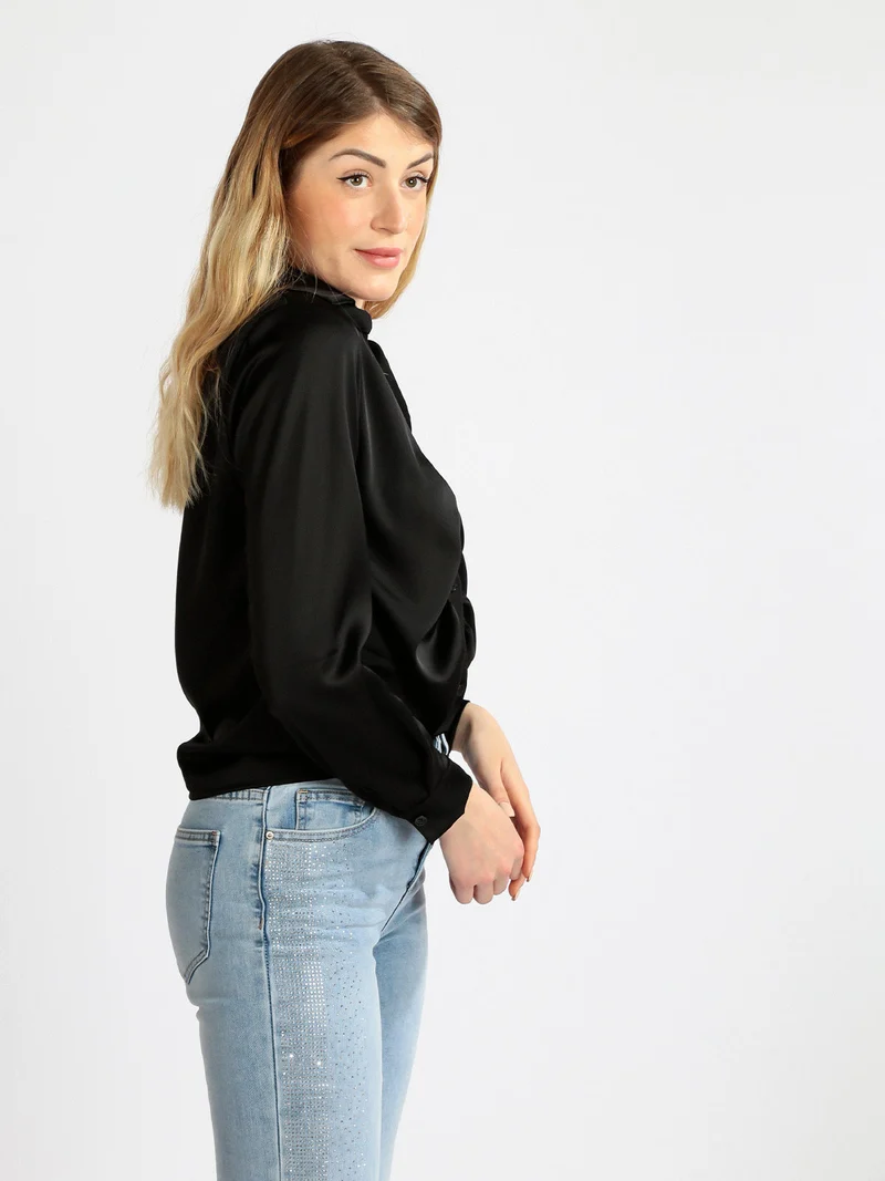 Camicia donna effetto raso - nero