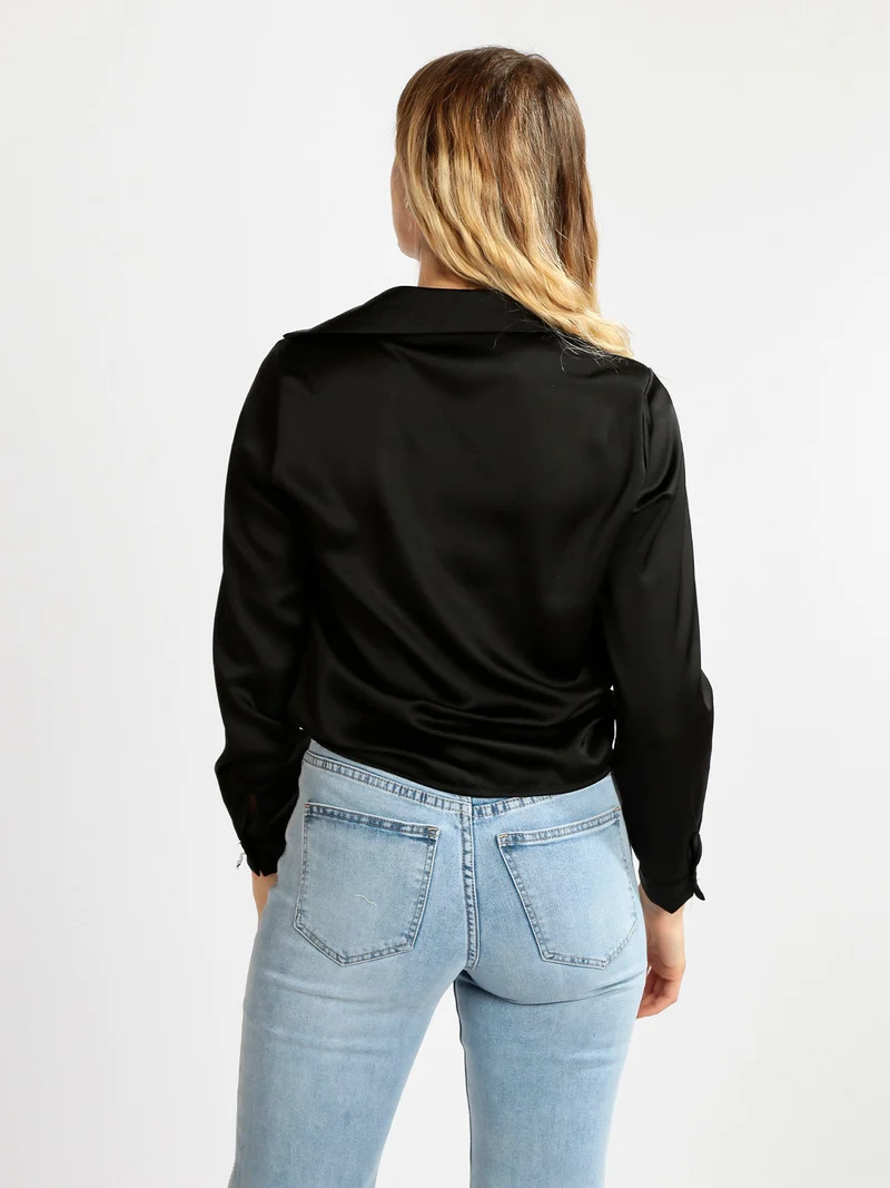 Camicia donna effetto raso - nero