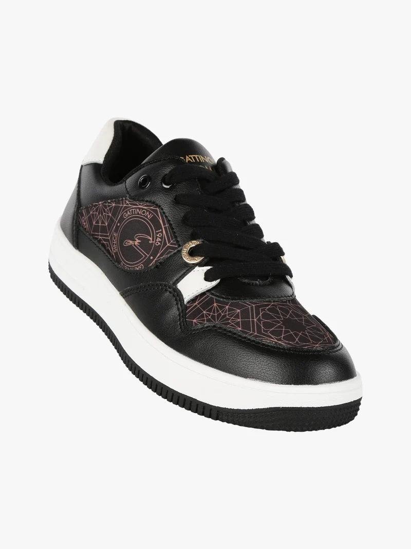 Sneakers donna stringate con stampe - nero