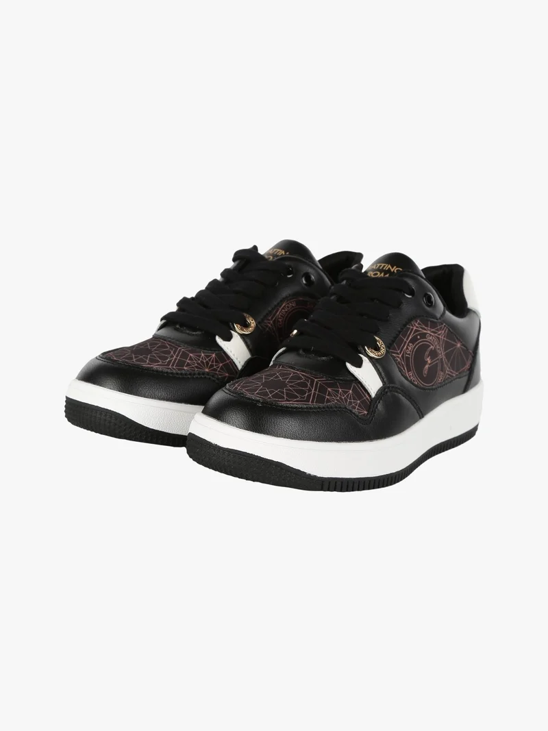 Sneakers donna stringate con stampe - nero