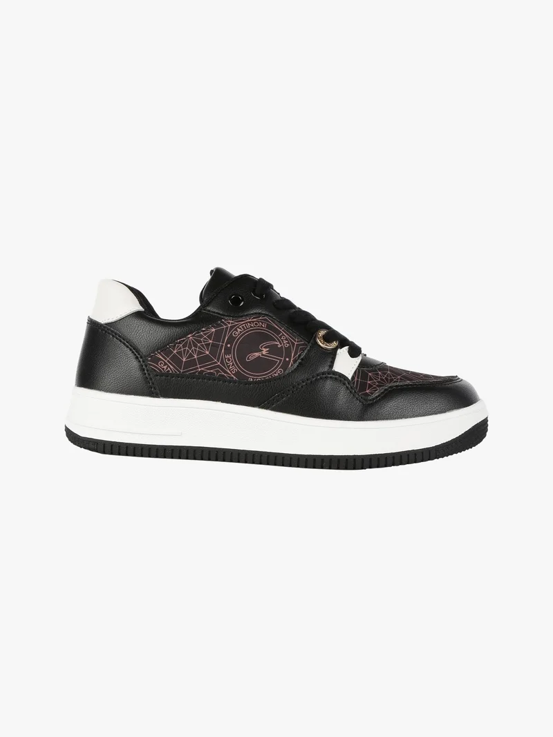 Sneakers donna stringate con stampe - nero
