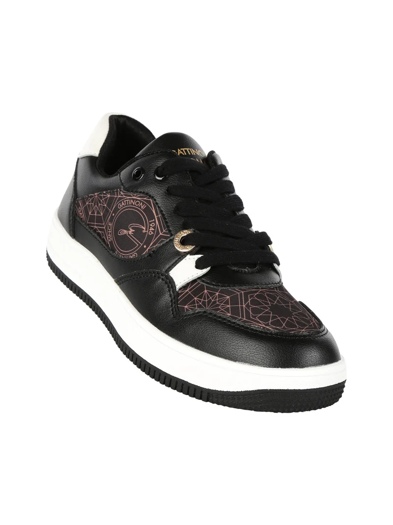 Sneakers donna stringate con stampe - nero