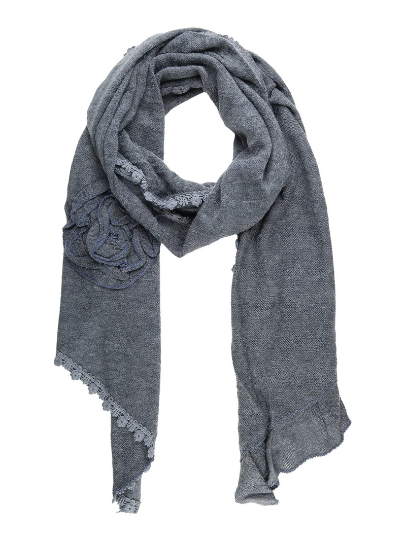 Sciarpa donna con ricami in pizzo - blu