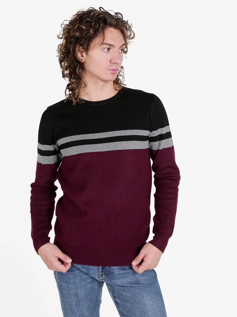 Pullover girocollo da uomo a costine - bordeaux