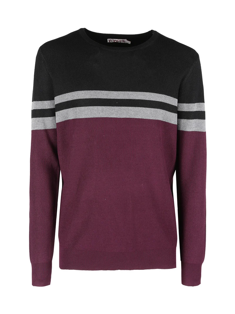 Pullover girocollo da uomo a costine - bordeaux