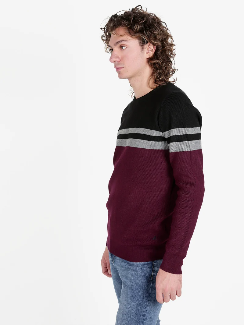 Pullover girocollo da uomo a costine - bordeaux
