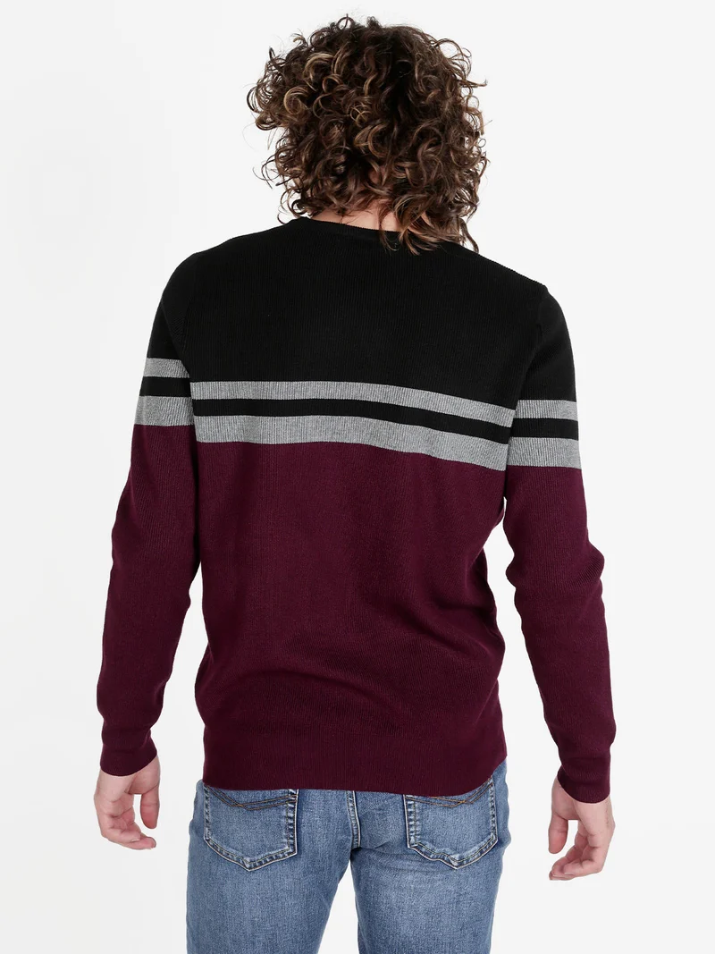 Pullover girocollo da uomo a costine - bordeaux