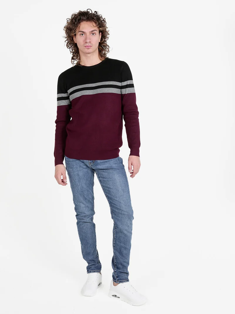 Pullover girocollo da uomo a costine - bordeaux